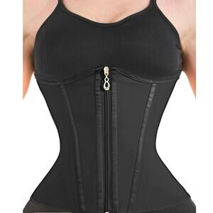 Women’s Black Waist Trainer Corset with Zipper & Hook Closure Size XXL